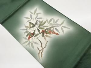 作家物　金彩手描き南天模様暈し開き名古屋帯（額縁仕立て）